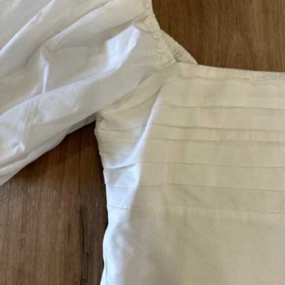 Abercrombie & Fitch White Square Neck Rouched Puff Sleeve Top- Size L - Picture 3 of 8